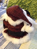 Santa Vintage Primitive Burgundy and Green SITTING 18 Inches Tall With Patchwork Heart and Bag {{ JAMsCraftCloset }}