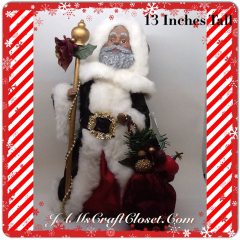 Santa Vintage Ethnic Standing Red and Green With Staff and Bag 13 Inches Tall {{ JAMsCraftCloset }}