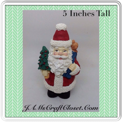 Santa Vintage Shelf Sitter 5 Inches Tall Holiday Decor With Tree and Bag of Goodies {{ JAMsCraftCloset }}