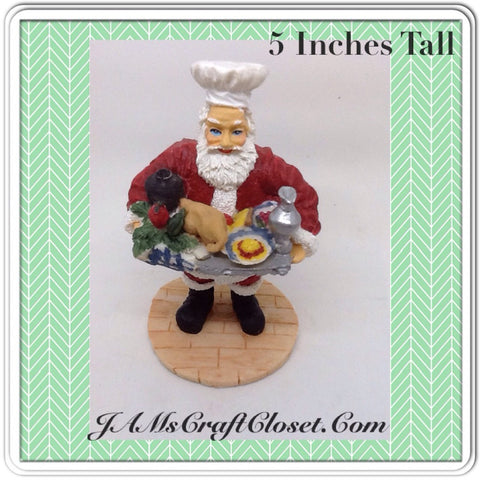 Santa Vintage Chef Shelf Sitter 5 Inches Tall Holiday Decor With Chef's Hat and Tray of Food {{ JAMsCraftCloset }}