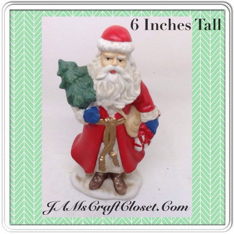 Santa Ceramic Vintage Shelf Sitter 6 Inches Tall Holiday Decor With Tree and Candy Cane {{ JAMsCraftCloset }}