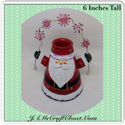 Vintage Tin Santa Shelf Sitter Candle Holder Stands 6 Inches Tall Holiday Christmas Decor {{ JAMsCraftCloset }}