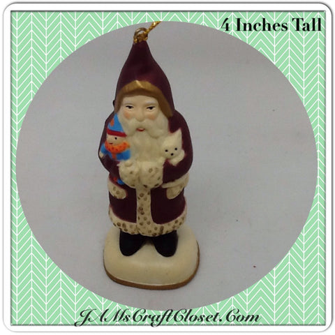 Vintage Santa Shelf Sitter or Ornament Holding a Kitty and Doll Great for the Tree {{ JAMsCraftCloset }}