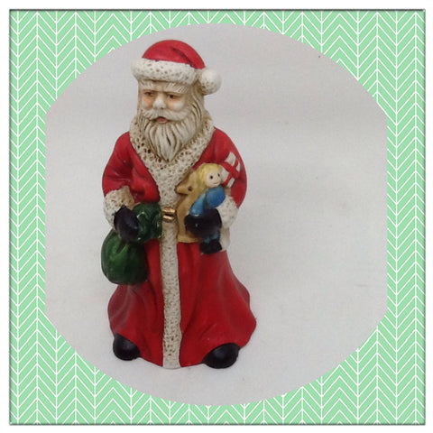 Vintage Ceramic Santa Bell Shelf Sitter Holding a Bag and Baby Doll Great for the Tree {{ JAMsCraftCloset }}