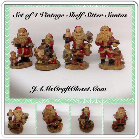 Vintage Santa Shelf Sitters Set of 4 Stands 3 Inches Tall Made Out of Pecans Holiday Christmas Decor {{ JAMsCraftCloset }}