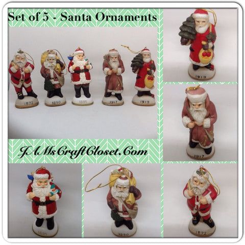 Vintage Santa Shelf Sitters Ornaments Set of 5 Stands 5 Inches Tall Holiday Christmas Decor {{ JAMsCraftCloset }}