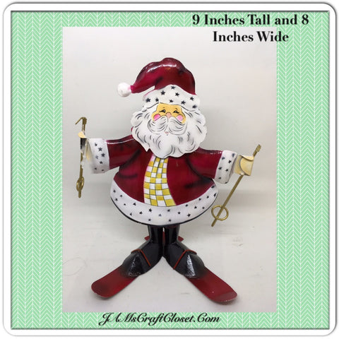 Vintage Metal Skiing Santa on Red Skies Holiday Christmas Decor Gift Idea {{ JAMsCraftCloset }}