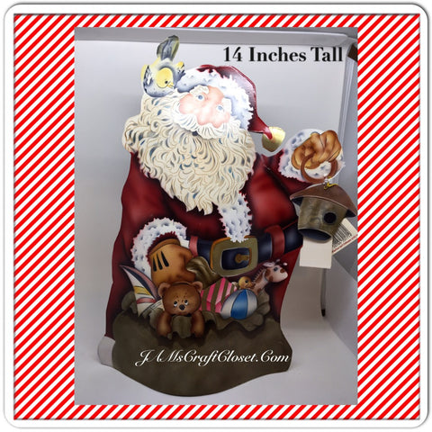 Vintage Tin Santa Standing With a Bird House Bird and Toys {{ JAMsCraftCloset }}