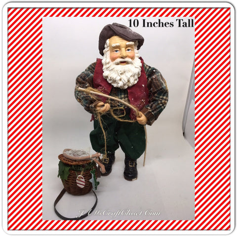 Vintage Fisherman Santa Standing With a Pole Net and Fishing Basket {{ JAMsCraftCloset }}