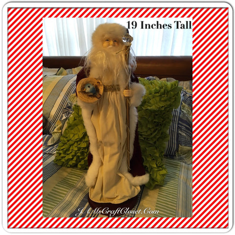 Vintage Table Top Santa in White and Red Holding a Staff and a Blue Bird Nest {{ JAMsCraftCloset }}