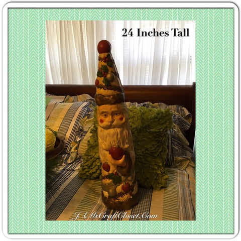 Vintage Plastic Cone Santa Carrying Christmas Bulbs 24 Inches Tall Holiday Christmas Decor Gift Idea {{ JAMsCraftCloset }}