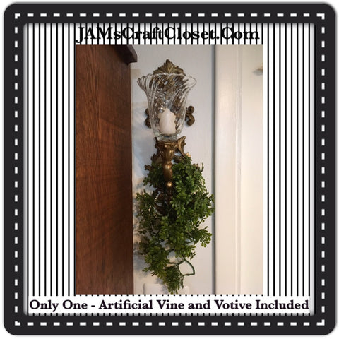Sconce Gold Vintage With Artificial Vine and Clear Glass Swirled Votive {{ JAMsCraftCloset }}