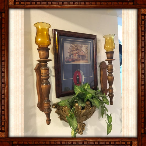 Vintage Wall Art Set of 4 Coca Cola Print Picture 2 Wooden Sconces Wall Pocket With Vine {{ JAMsCraftCloset }}