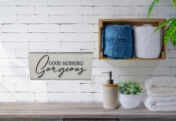 GOOD MORNING GORGEOUS Ceramic Tile Sign Wall Art Home Decor Funny BATH ...