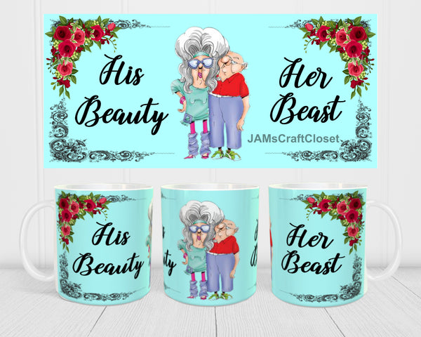 MUG Coffee Full Wrap Sublimation Digital Graphic Design Download HIS BEAUTY HER BEAST SVG-PNG-JPEG Easter Crafters Delight {{ JAMsCraftCloset }}
