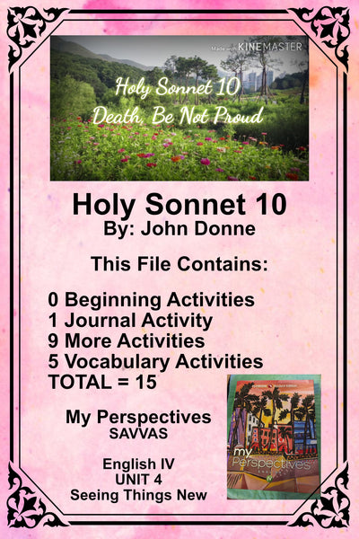 My Perspectives English IV UNIT 4 HOLY SONNET 10 Teacher Supplemental Resources {{ JAMsCraftCloset }}