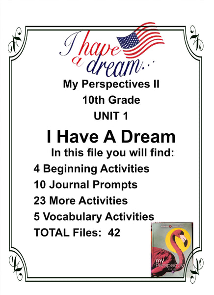 I Have a Dream Martin Luther King Jr from My Perspectives English II 10th Grade Textbook UNIT 1 {{ JAMsCraftCloset }}