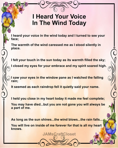 Digital Graphic Design I HEARD YOUR VOICE IN THE WIND TODAY SVG-PNG-JPEG Download Positive Saying Love Crafters Delight {{ JAMsCraftCloset }}