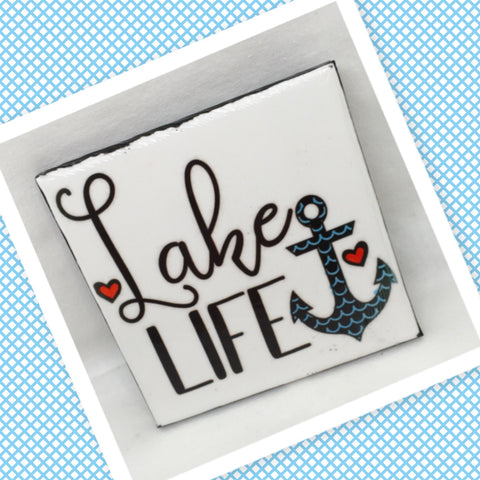 LAKE LIFE Wall Art Ceramic Tile Sign Gift Home Lake House Decor Positive Quote {{ JAMsCraftCloset }}