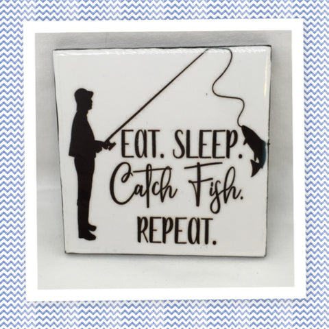 EAT SLEEP CATCH FISH REPEAT Wall Art Ceramic Tile Sign Gift Home Lake House Decor Positive Quote {{ JAMsCraftCloset }}