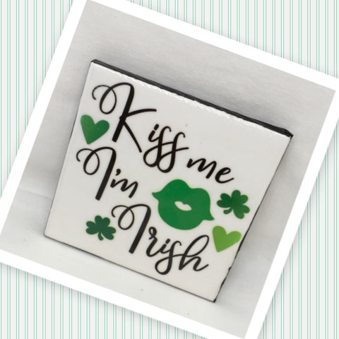 KISS ME I AM IRISH Wall Art Ceramic Tile Sign Gift Home Holiday Decor Positive Quote {{ JAMsCraftCloset }}