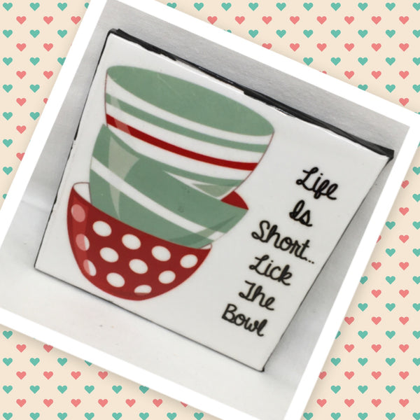 LICK THE BOWL Wall Art Ceramic Tile Sign Gift Home Kitchen Decor Positive Quote {{ JAMsCraftCloset }}