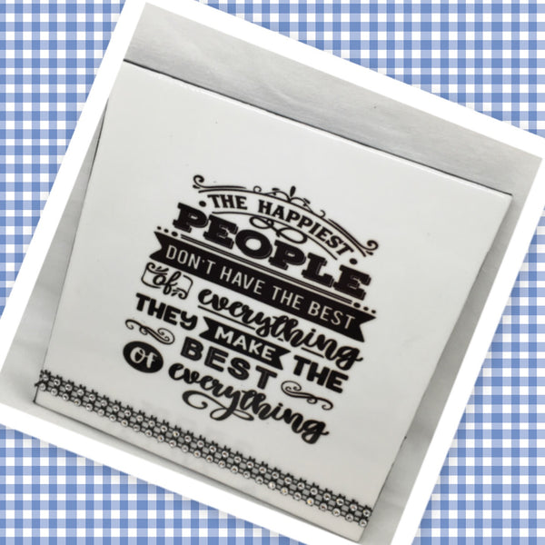 THE HAPPIEST PEOPLE Wall Art Ceramic Tile Sign Gift Home Decor Positive Saying Affirmation {{ JAMsCraftCloset }}