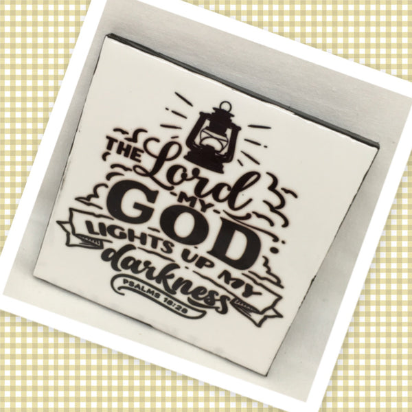 GOD LIGHTENS MY DARKNESS Art Ceramic Tile Gift Home Decor Positive Quote Affirmation {{ JAMsCraftCloset }}