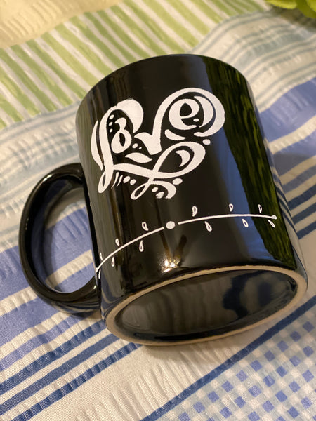 Farmhouse Country Kitchen Black White Heart Decor Mug Cup Coffee Hand Painted Barware Gift Idea {{ JAMsCraftCloset }}