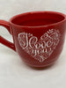Farmhouse Country Kitchen Red White Heart Decor Mug Cup Coffee Hand Painted Barware Gift Idea {{ JAMsCraftCloset }}