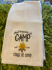 WHAT HAPPENS AT CAMP STAYS AT CAMP Flour Sack Tea Dish Towel Camper RV Kitchen Gift {{ JAMsCraftCloset }}