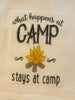 WHAT HAPPENS AT CAMP STAYS AT CAMP Flour Sack Tea Dish Towel Camper RV Kitchen Gift {{ JAMsCraftCloset }}