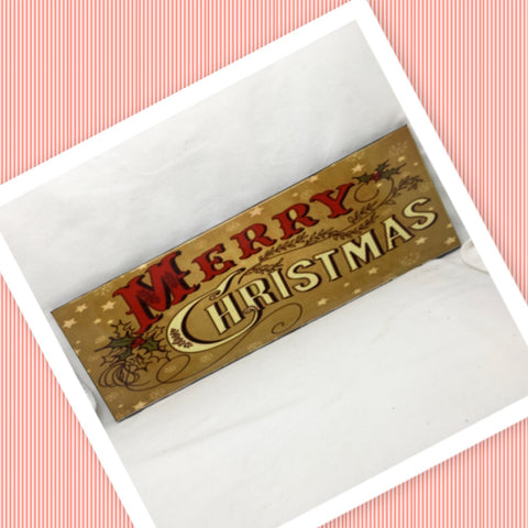 RED MERRY CHRISTMAS Banner Holly Berries Ceramic Tile Sign Wall Art Gift Home Holiday Decor {{ JAMsCraftCloset }}