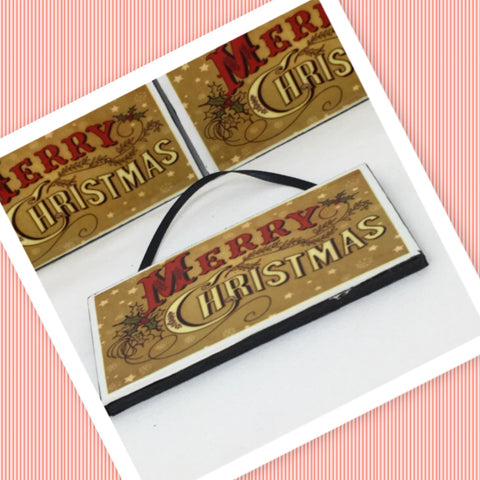 RED MERRY CHRISTMAS Ceramic Tile Ornament Christmas Gift Tree Decor Stocking Stuffer {{ JAMsCraftCloset }}