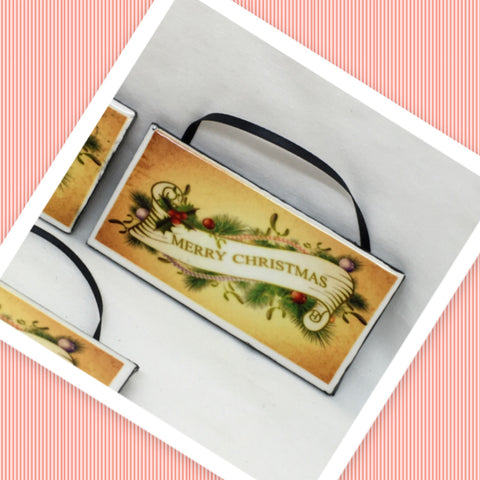 WHITE MERRY CHRISTMAS Ceramic Tile Ornament Christmas Gift Tree Decor Stocking Stuffer {{ JAMsCraftCloset }}