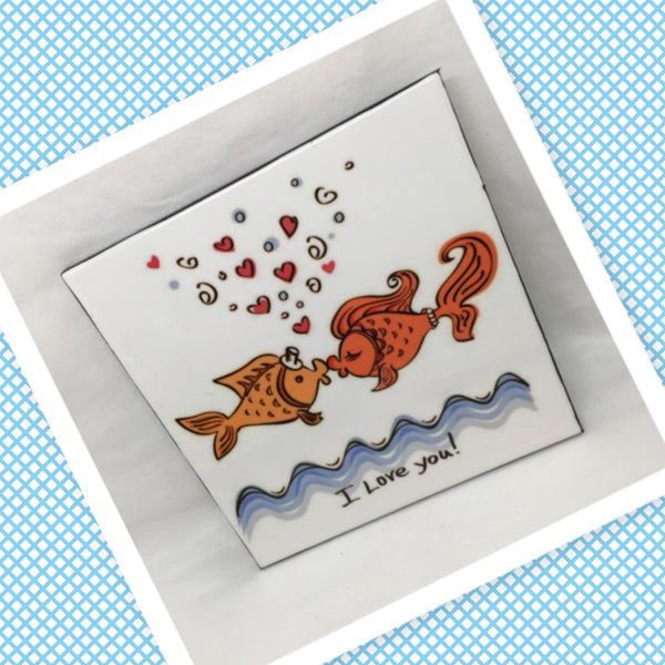 I LOVE YOU FISH Wall Art Ceramic Tile Sign Gift Home Decor Positive Quote {{ JAMsCraftCloset }}