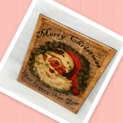 MERRY CHRISTMAS HAPPY NEW YEAR SANTA Wall Art Ceramic Tile Sign Gift Holiday Home Decor 4 x 4 {{ JAMsCraftCloset }}