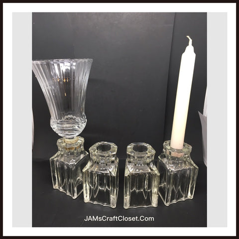 Candlestick Holder Votive Vintage Unique Clear Glass Shelf Sitter Home Decor SET OF 4 - JAMsCraftCloset