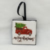 Ornaments RED TRUCK Ceramic Tile 2 by 2 Inches Set of 5 Christmas Tree Decor Gift Idea {{ JAMsCraftCloset }}