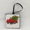 Ornaments RED TRUCK Ceramic Tile 2 by 2 Inches Set of 5 Christmas Tree Decor Gift Idea {{ JAMsCraftCloset }}