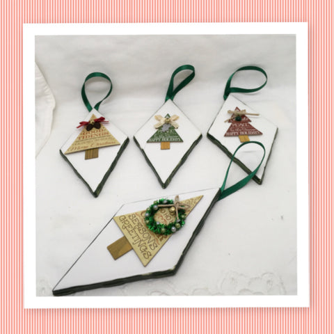 Ornaments Diamond Christmas Tree Ceramic Tile 6 by 3 Inches Set of 4 Holiday Decor Gift Idea {{ JAMsCraftCloset }}