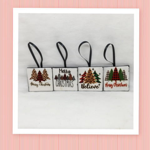 Ornaments Buffalo Plaid Trees Ceramic Tile 2 by 2 Inches Set of 4 Christmas Tree Decor Gift Idea {{ JAMsCraftCloset }}