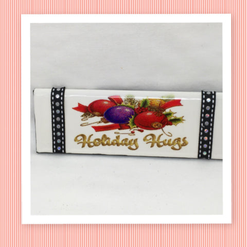 HOLIDAY HUGS Ceramic Tile Wall Art Ornament Christmas Gift Tree Decor Stocking Stuffer {{ JAMsCraftCloset }}