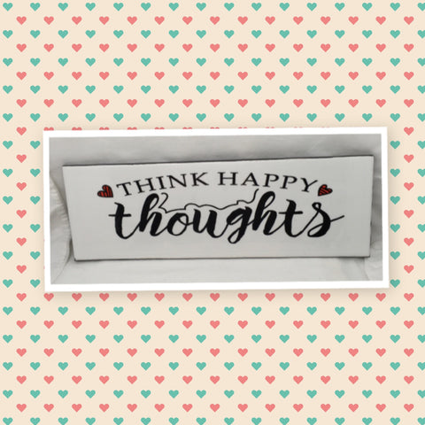 THINK HAPPY THOUGHTS Ceramic Tile Sign Wall Art Wedding Gift Idea Positive Quote {{ JAMsCraftCloset }}