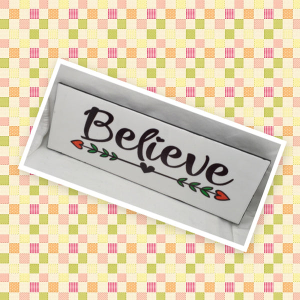 BELIEVE Ceramic Tile Sign Wall Art Wedding Gift Idea Positive Quote {{ JAMsCraftCloset }}