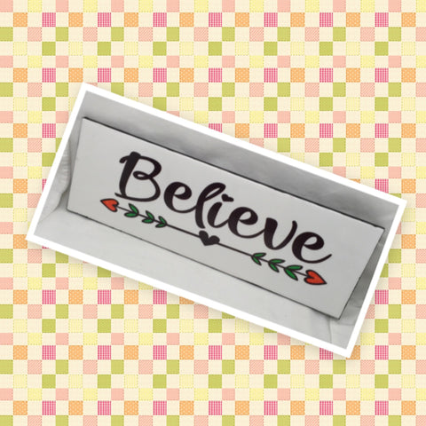 BELIEVE Ceramic Tile Sign Wall Art Wedding Gift Idea Positive Quote {{ JAMsCraftCloset }}