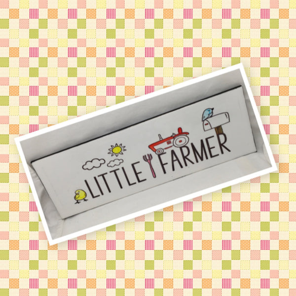 LITTLE FARMER Ceramic Tile Sign Wall Art Childs Room Decor Gift Idea Positive Quote {{ JAMsCraftCloset }}