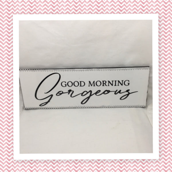 GOOD MORNING GORGEOUS Ceramic Tile Sign Wall Art Home Decor Funny BATHROOM Gift Idea Restroom {{ JAMsCraftCloset }}