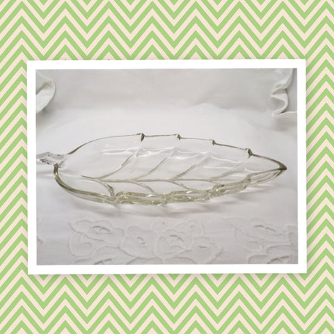 Vintage Clear Glass Leaf Shape Relish Candy Nut Dish Perfect Condition 10" Long Home Decor Country Decor JAMsCraftCloset