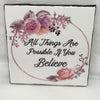 ALL THINGS ARE POSSIBLE Green Wreath Wall Art Ceramic Tile Gift Home Decor Positive Quote Affirmation {{ JAMsCraftCloset }}